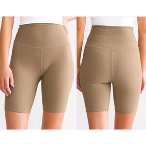 Varley Let’s Move Ribbed Biker Short in Taupe Stone Size Medium